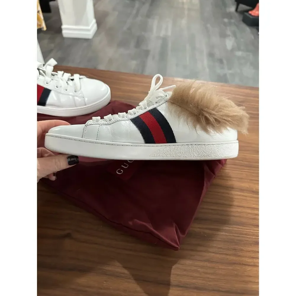 Gucci Ace Sneakers with Genuine Fur Lining Size 38.5